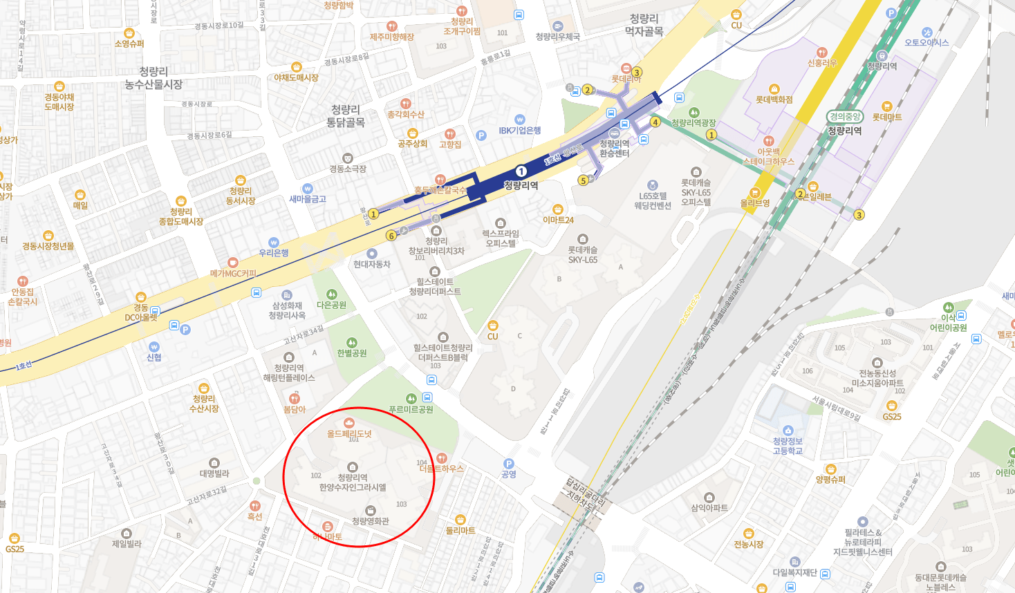 청량리역 한양수자인 그라시엘 근거리 위치도